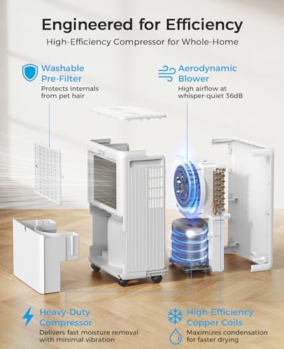 2000 Sq.ft Dehumidifier for Basement, Trazico 30 Pint Dehumidifiers for Home with Drain Hose, Quiet Operation, Intelligent Humidity Control, 3 Modes, 24H Timer, Auto Defrost, for Bathroom Bedroom RV