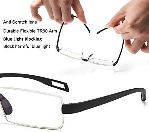 EYEURL Half Frame Reading Glasses Blue Light Blocking Computer Readers for Men Women Lightweight Anti Glare TR90 Black 1.5