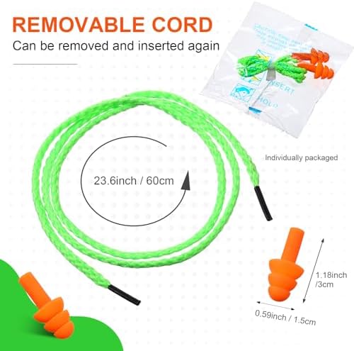 Tondiamo 200 Pairs Ear Plugs Reusable Silicone Earplugs with Cord Sleeping Individually Wrapped Hearing Protection Noise Cancelling Earplugs for Work Construction Shooting Sports(Orange, Green)