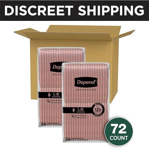Depend Night Defense Adult Diapers, Incontinence & Postpartum Bladder Leak Underwear for Women, Disposable, Overnight, Large, Blush, 72 Count, Packaging May Vary