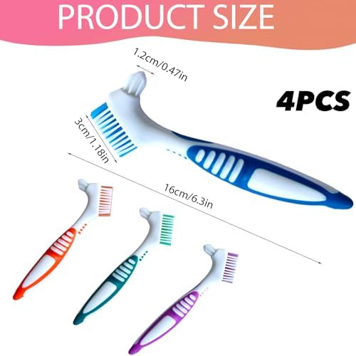 Denture Brush,4PCS Denture Toothbrush,Dentures Cleaner Brush for Dental Devices,Mouth Guard, False Teeth,No-Slip Handle Dental Appliance Cleaning Brushs (4 Colors 4pcs)