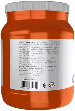 NOW Foods Sports Nutrition, Whey Protein Isolate, 25 g With BCAAs, Unflavored Powder, 1.2-Pound
