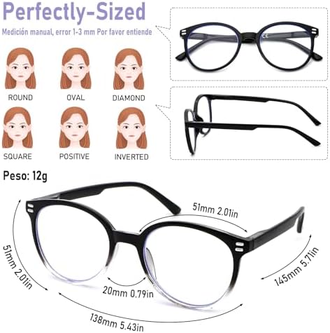 KoKoBin 3 Pack Retro Round Reading Glasses for Women Blue Light Blocking Eyeglasses