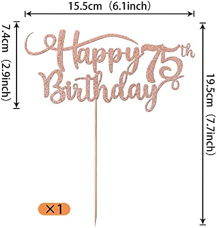 Rsstarxi 1 Pack Happy 75th Birthday Cake Topper Glitter Number 75 Seventy Five Years Old Birthday Cake Pick Decoration for Celebrating 75th Birthday Anniversary Party Supplies Rose Gold