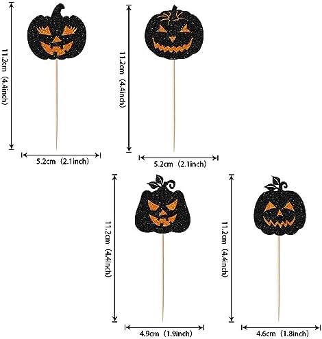 Rsstarxi 24 Pack Halloween Pumpkin Cupcake Toppers, Glitter Jack-O-Lantern, Perfect for Pumpkin, Fall, Baby Shower, Birthday, Halloween, Thanksgiving Parties