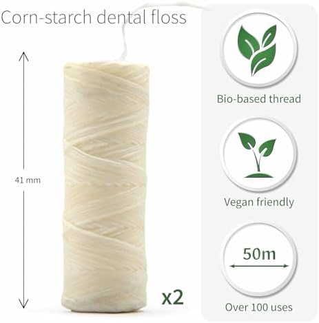 Vegan Refill Dental Floss | Refillable Tooth Floss | Candelilla Wax | Plastic Free Dental Tape | Zero Waste Floss | Eco Floss | Mint | 2 x 55 Yards | Bambaw