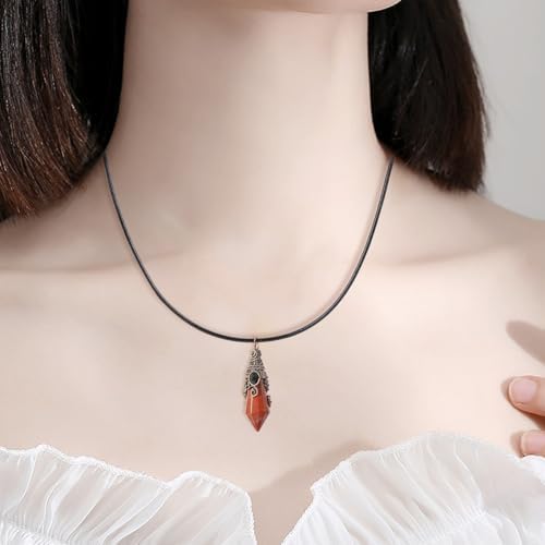 TUMBEELLUWA Hexagonal Faceted Pendant Necklace Healing Crystal Points Wrapped Pendulum Chakra Energy Stone Jewelry for Unisex