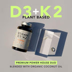 AMANDEAN Vitamin D3 K2. Vegan & Plant-Based 5000iu VIT D from Algae. All-Trans MK-7 K2Vital. 120 Softgels. Carrageenan Free. Organic Coconut Oil Blend. for Mood, Bones, Heart, Immune Health.