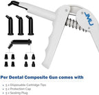 JMU 10 Pack Dental Composite Gun Dispenser Applicator Autoclavable, Comes with 50 Unidose Copsules Cartridge Tips, Plastic Caps