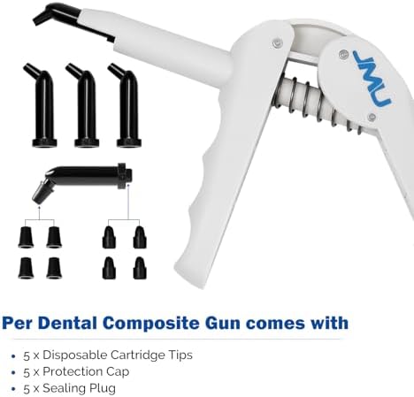 JMU 10 Pack Dental Composite Gun Dispenser Applicator Autoclavable, Comes with 50 Unidose Copsules Cartridge Tips, Plastic Caps