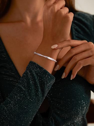 14K Gold Plated Cuff Bracelets for Women Trendy, Silver Plated Bangle Bracelets for Women Dainty Bangles Cubic Zirconia Adjustable Wave Bracelet Fashion Jewelry Gift for Women