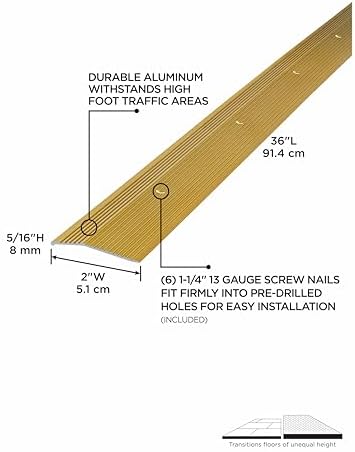 M-D Building Products 79244 2 in. X 36 in. Satin Brass Aluminum Fluted Carpet Trim w/Screw Nails