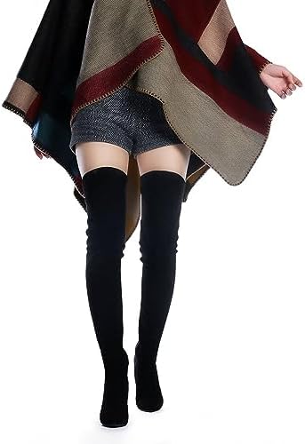 Shoe'N Tale Women Stretch Suede Chunky Heel Over The Knee Boots Thigh High for Women