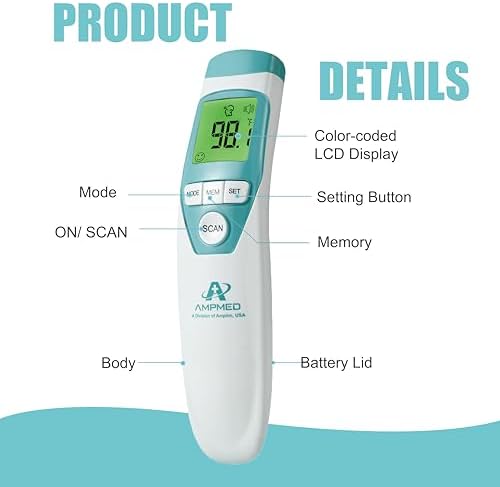 Amplim Hospital Medical Grade Non-Contact No-Touch Forehead Thermometer for Baby and Adults, Touchless Temporal Fever Thermometer, Fast and Accurate Digital Thermometer