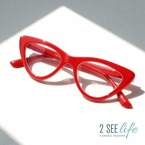 2SeeLife Premium Cat Eye TR-90 Reading Glasses for Women – Narrow–Medium Fit, Sturdy Frame, Spring Hinges, Stylish Readers, Red, +1.00