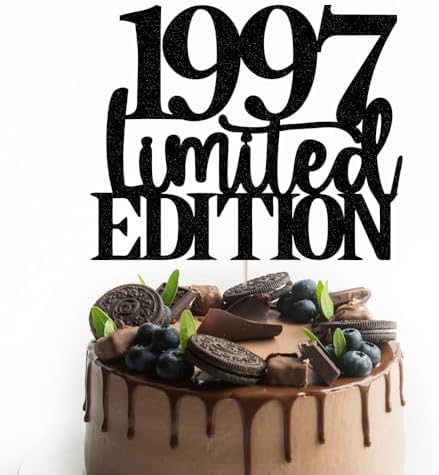 Limited EDITION 1997 cake topper 29th birthday happy birthday cake topper men and women cheer 29 years old handmade black glitter cake decoration (1997)