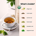 Gardenika Organic Digestive Loose Leaf Tea, Stomach Ease Herbal Caffeine-Free Leaves, Ayurvedic Blend with Dandelion Root, Ginger, Peppermint, Licorice – 4 oz