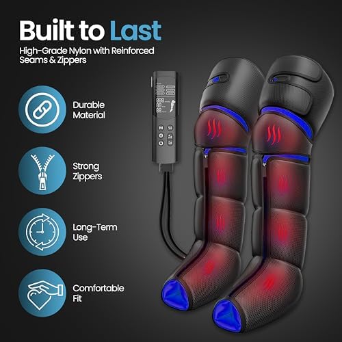 Leg Massager with Heat and Compression for Circulation and Pain Relief, Leg Compression Massager for Feet, Calves and Thighs, with Handheld Controller, 9 Intensities, 6 Mode, 3 Heat, USA Owned
