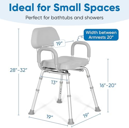 Padded Shower Chair and Bath Chair with Armrests and Back, Comfortable Deluxe Shower Chair for Inside Shower and Bathtub for Elderly and Seniors Safety, Adjustable Height, Institutional Quality, Gray