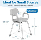 Padded Shower Chair and Bath Chair with Armrests and Back, Comfortable Deluxe Shower Chair for Inside Shower and Bathtub for Elderly and Seniors Safety, Adjustable Height, Institutional Quality, Gray