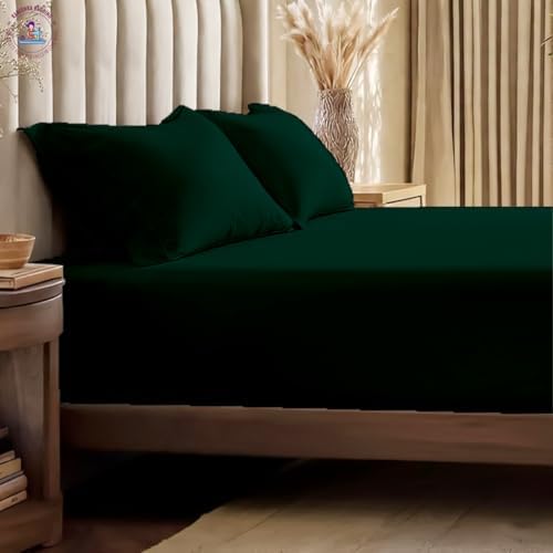 Luxurious Microfiber 3 Piece Fitted Sheet Set 8" inch Deep Pocket Include 1 Fitted Sheet, 2 Pillow Cases - Teal Green - Full Size