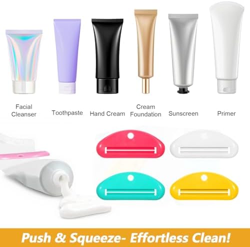 8 Pcs Toothpaste Tube Squeezer Tool, Plastic Clip Dispenser for Toothpaste & Cosmetics, Prevents Waste (4 Colors, 3.42 x 1.45 in)