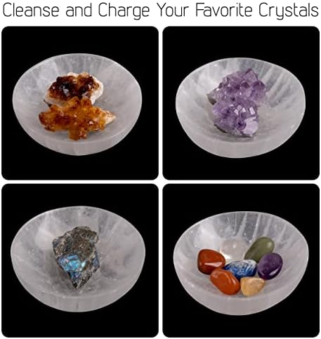 Selenite Bowl for Crystals Charging – 4" Selenite Crystal Bowl – Mined & Crafted in Morocco – Ideal for Cleansing & Recharging Crystals & Healing Stones - Protection Crystals - Spiritual Gift & Decor