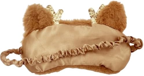 Cute Reindeer Plush Sleep Mask - Golden Deer Eye Mask, Fluffy Soft, Blindfold, Travel for Kids, Girls and Adults - Gold