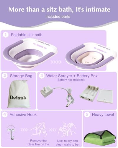 Foldable Electric Sitz Bath Kit with Automatic Flushing for Hemorrhoid Relief and Postpartum Care | Portable Hip Bath Basin for Perineal Soaking, Pain Relief, and Bidet Functionality, Easy to Use