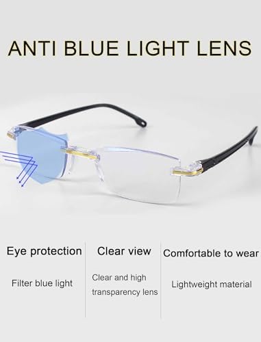 4PCS Pack Auto Zoom Anti-Blue Light Presbyopia Glasses Rimless Clear Lens for Reading Eyeglasses (4PCS Golden)
