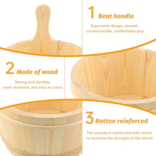 Sauna Bucket and Ladle Set - Wooden Bucket and Ladle, 1 Gallon (4 Liters) Water Capacity, Sauna Accessories Kit