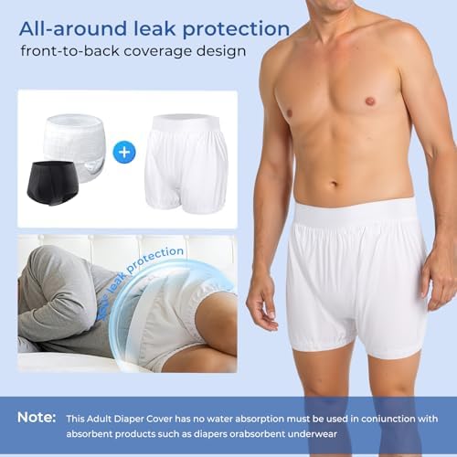 Carer Adult Diaper Cover Noiseless Waterproof Incontinence Underwear with Adjustable Leg Buckles Adult Leakproof Underwear for Incontinence Reusable Protective Briefs for Men Women(White,4X-Large)