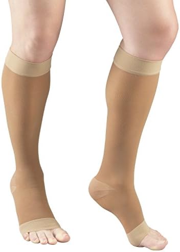 Truform Sheer Compression Stockings, 15-20 mmHg, Women's Knee High Length, Open Toe, 20 Denier, Beige, Large