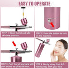 Oxygen Facial Machine – Handheld High Pressure Mist Spray Steamer for Skin Rejuvenation, Deep Cleaning, and Moisturizing – Portable, Rechargeable Airbrush for Home and Beauty Salon Use (Pink)