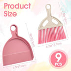 9 Pcs Small Dustpan and Brush Set Mini Broom and Dustpan Set with Handle Nesting Portable Cleaning Tools for Home Office Car Keyboard Countertop and Pet Nest (Blue Red Green)
