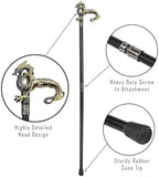 Gothic Dragon Cane Walking Stick - Single Point Walking Cane for Men, Seniors Balance - Collapsible 2 Pc Shaft Travel Stick For Mobility, Stability, Knee Support- Elderly Assistance Products, 37" Gold