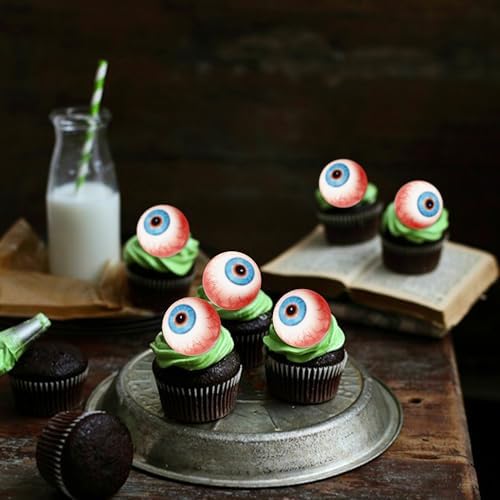 40 Pack Edible Halloween eyeball Cupcake Toppers Wafer Paper Halloween eyes Cake Pick for Horror Theme Baby Shower Party Cake Decorations Supplies