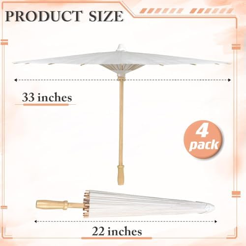 MOTOTO 4 Pieces 33 Inches White Paper Umbrellas Parasol Chinese Japanese Oiled Paper Umbrellas Decorative DIY Painting Parasol for Wedding Bridal Party Decor