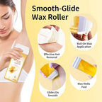 Waxfans Roll On Wax Refill,Waxing Roller Refill for Hair Removal,100% Natural,Quick Melting - For Coarse and Fine Hairs.with 3.53 Ounce(Pack of 4) Honey Wax Rollers, 50 Strips（Yellow)