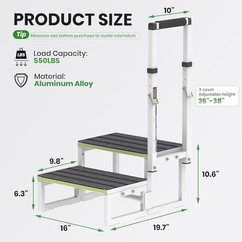 RV Steps with Handrail (26"-38"), Dual-Side Setup, Portable 2-Step RV Stairs with Wide Anti-Slip Mats, Ideal for RVs, Porches, Hot Tubs, Pools, and Pets