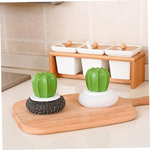 Stainless Steel Kitchen Cleaning Ball Spiral Scrubbers for Cactus Decor Dish Washing Brush Bowl Handle Non-Skid Pot Brush