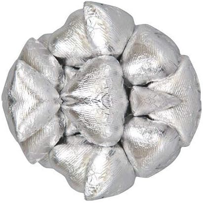 Silver Chocolate Hearts Wrapped in Shiny Silver Foil - 1 LB of 55 Pieces