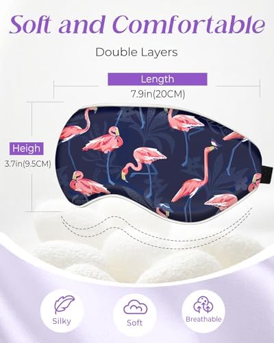 Miss Adola Sleep Mask for Kids - Cute Kawaii Cartoon Silk Sleeping Mask with Adjustable Strap Soft Smooth Light Eye Mask for Sleeping Silk Kids Eye Cover for Boys Girls Teens, BU PK Flamingos
