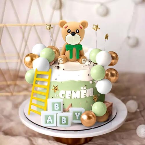 JeVenis Green Bear Cake Toppers Green Bear Cake Decoration Baby Bear Baby Shower Cake Topper Bears Train Cake Decoration Baby Shower Birthday Cake Decoration