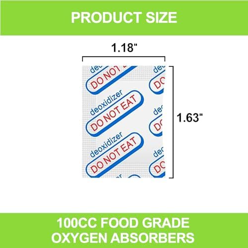 120-Pack 100cc Oxygen Absorbers for Food Storage - Vacuum Sealed in 10-Packs with Oxygen Indicator, Food Grade - Compatible with Mylar Bags, Mason Jars, Pantry Storage