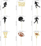 36Pcs Rugby Ball Cupcake Toppers Glitter Trophy American Football Cupcake Picks Touchdown Player Cake Decorations for Super Bowl Rugby Sports Theme Baby Shower Kids Birthday Party Supplies
