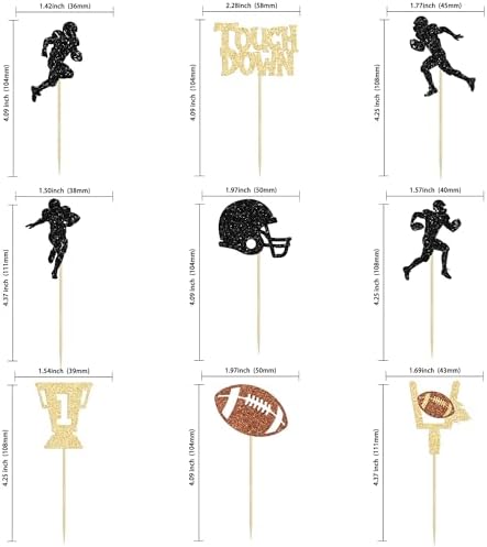 36Pcs Rugby Ball Cupcake Toppers Glitter Trophy American Football Cupcake Picks Touchdown Player Cake Decorations for Super Bowl Rugby Sports Theme Baby Shower Kids Birthday Party Supplies