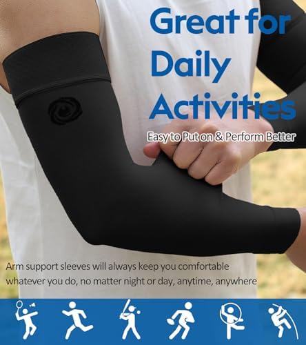 NURCOM® Medical Compression Arm Sleeve for Men Women, 20-30 mmHg with Silicone Band for Lymphedema, Lipedema, Pain Relief, Edema, Swelling, Post Surgery Recovery, 2 Pack, Black L
