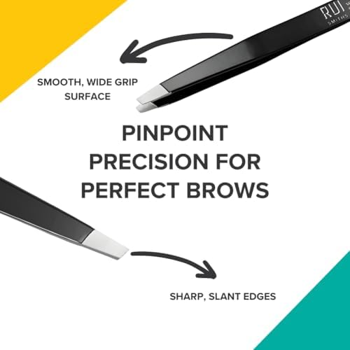 Rui Smiths Professional Slanted Tweezers | Precision German Stainless Steel Eyebrow Tweezers, Aligned Tips, Matte Black Finish