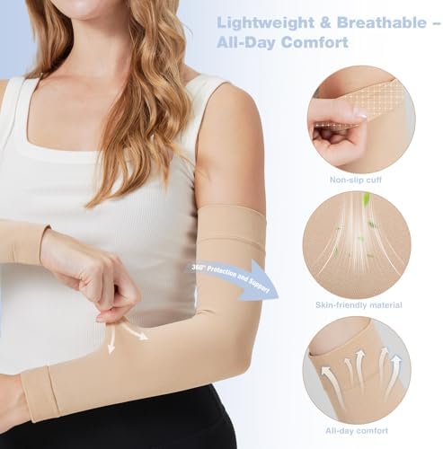 Lymphedema Compression Arm Sleeves for Women 15-20 mmHg Full Arm Support for Swelling Relief, Improved Circulation